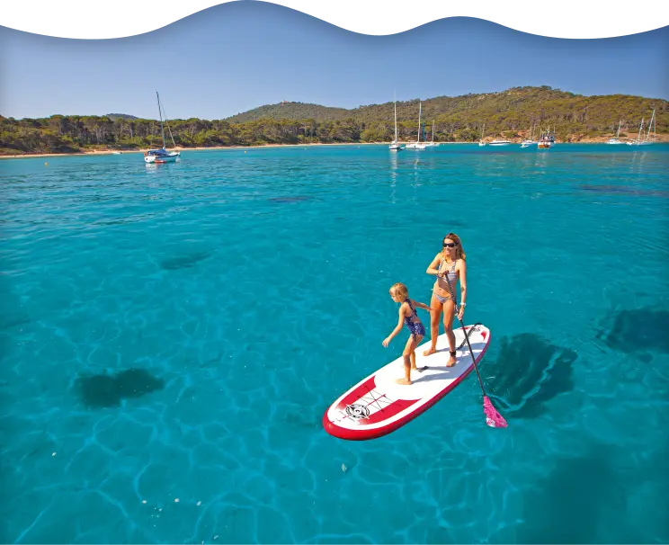 Women and child surfing