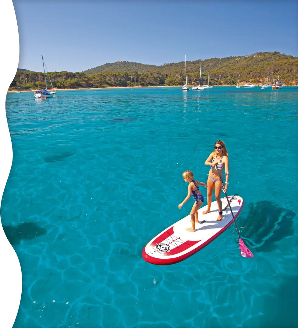 Women and child surfing